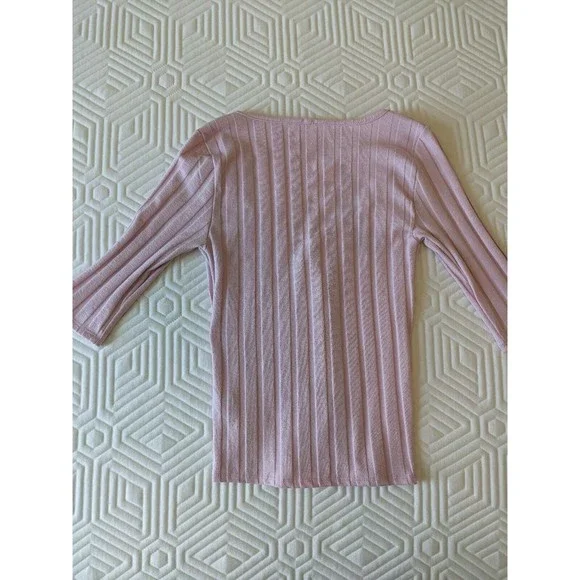 FREE PEOPLE Central Park Women's Blush Pink Ribbed Knit Button Down Top Size S - Picture 2 of 8